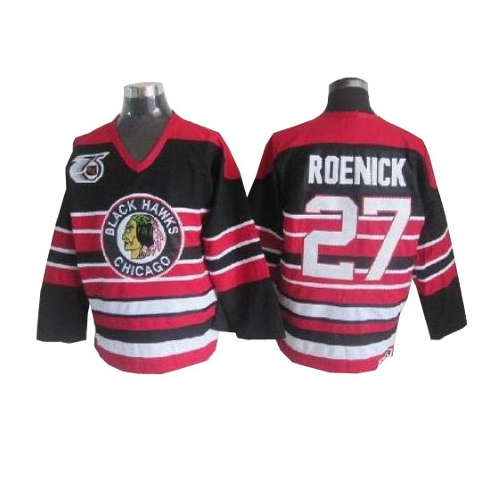 Chicago Blackhawks #27 Men's Jeremy Roenick CCM Authentic Red/Black Throwback 75TH Jersey Chicago Blackhawks #27 Men's Jeremy Roenick CCM Authentic Red/Black Throwback 75TH Jersey