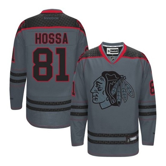 Chicago Blackhawks #81 Men's Marian Hossa Reebok Authentic Charcoal Cross Check Fashion Jersey Chicago Blackhawks #81 Men's Marian Hossa Reebok Authentic Charcoal Cross Check Fashion Jersey