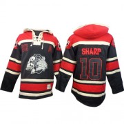 Chicago Blackhawks ＃10 Men's Patrick Sharp Old Time Hockey Authentic Black Sawyer Hooded Sweatshirt Jersey