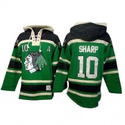 Chicago Blackhawks ＃10 Men's Patrick Sharp Old Time Hockey Authentic Green Sawyer Hooded Sweatshirt Jersey