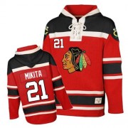 Chicago Blackhawks ＃21 Men's Stan Mikita Old Time Hockey Authentic Red Sawyer Hooded Sweatshirt Jersey