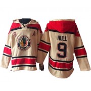 Chicago Blackhawks ＃9 Men's Bobby Hull Old Time Hockey Authentic Cream Sawyer Hooded Sweatshirt Jersey