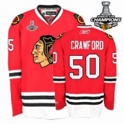 Chicago Blackhawks ＃50 Men's Corey Crawford Reebok Authentic Red 2013 Stanley Cup Champions Jersey
