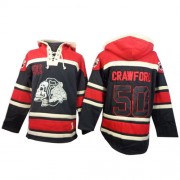 Chicago Blackhawks ＃50 Men's Corey Crawford Old Time Hockey Authentic Black Sawyer Hooded Sweatshirt Jersey