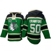 Chicago Blackhawks ＃50 Men's Corey Crawford Old Time Hockey Authentic Green St. Patrick's Day McNary Lace Hoodie Jersey