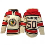 Chicago Blackhawks ＃50 Men's Corey Crawford Old Time Hockey Authentic White Sawyer Hooded Sweatshirt Jersey
