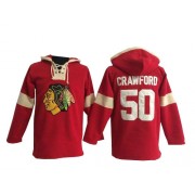 Chicago Blackhawks ＃50 Men's Corey Crawford Old Time Hockey Authentic Red Pullover Hoodie Jersey