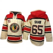 Chicago Blackhawks ＃65 Men's Andrew Shaw Old Time Hockey Authentic White Sawyer Hooded Sweatshirt Jersey