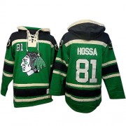 Chicago Blackhawks ＃81 Men's Marian Hossa Old Time Hockey Authentic Green St. Patrick's Day McNary Lace Hoodie Jersey