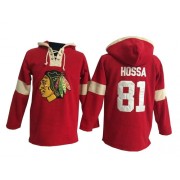 Chicago Blackhawks ＃81 Men's Marian Hossa Old Time Hockey Authentic Red Pullover Hoodie Jersey