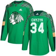 Chicago Blackhawks Youth Bryn Chyzyk Adidas Authentic Green St. Patrick's Day Practice Jersey