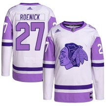Chicago Blackhawks Youth Jeremy Roenick Adidas Authentic White/Purple Hockey Fights Cancer Primegreen Jersey