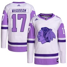 Chicago Blackhawks Youth Kenny Wharram Adidas Authentic White/Purple Hockey Fights Cancer Primegreen Jersey