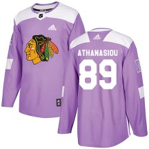 Chicago Blackhawks Youth Andreas Athanasiou Adidas Authentic Purple Fights Cancer Practice Jersey