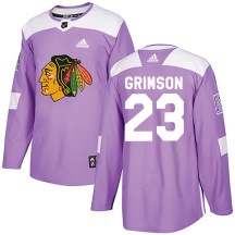 Chicago Blackhawks Youth Stu Grimson Adidas Authentic Purple Fights Cancer Practice Jersey
