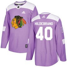 Chicago Blackhawks Youth Jake Hildebrand Adidas Authentic Purple Fights Cancer Practice Jersey