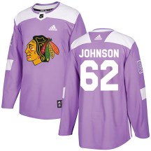Chicago Blackhawks Youth Luke Johnson Adidas Authentic Purple Fights Cancer Practice Jersey