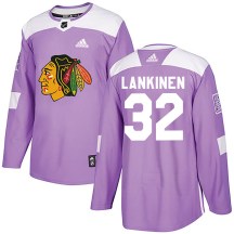 Chicago Blackhawks Youth Kevin Lankinen Adidas Authentic Purple Fights Cancer Practice Jersey