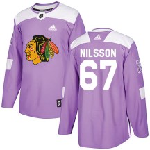 Chicago Blackhawks Youth Jacob Nilsson Adidas Authentic Purple Fights Cancer Practice Jersey