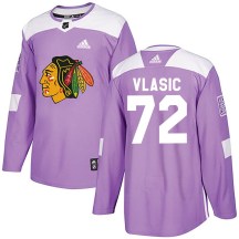 Chicago Blackhawks Youth Alex Vlasic Adidas Authentic Purple Fights Cancer Practice Jersey