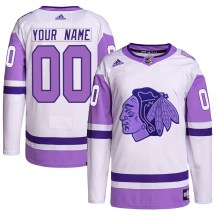 Chicago Blackhawks Men's Custom Adidas Authentic White/Purple Custom Hockey Fights Cancer Primegreen Jersey