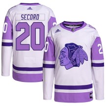 Chicago Blackhawks Men's Al Secord Adidas Authentic White/Purple Hockey Fights Cancer Primegreen Jersey