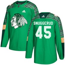 Chicago Blackhawks Men's Luc Snuggerud Adidas Authentic Green St. Patrick's Day Practice Jersey