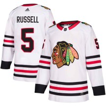 Chicago Blackhawks Men's Phil Russell Adidas Authentic White Away Jersey