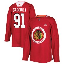 Chicago Blackhawks Youth Drake Caggiula Adidas Authentic Red Home Practice Jersey