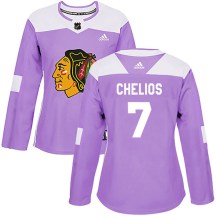 Chicago Blackhawks Women's Chris Chelios Adidas Authentic Purple Fights Cancer Practice Jersey