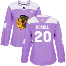Chicago Blackhawks Women's Cliff Koroll Adidas Authentic Purple Fights Cancer Practice Jersey