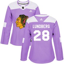 Chicago Blackhawks Women's Martin Lundberg Adidas Authentic Purple Fights Cancer Practice Jersey