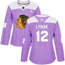 Chicago Blackhawks Women's Tom Lysiak Adidas Authentic Purple Fights Cancer Practice Jersey