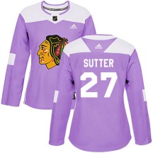 Chicago Blackhawks Women's Darryl Sutter Adidas Authentic Purple Fights Cancer Practice Jersey
