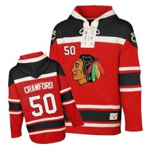 Chicago Blackhawks Youth Corey Crawford Authentic Red Old Time Hockey Sawyer Hooded Sweatshirt