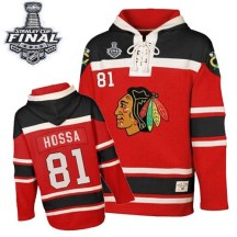 Chicago Blackhawks Youth Marian Hossa Authentic Red Old Time Hockey Sawyer Hooded Sweatshirt 2015 Stanley Cup Patch