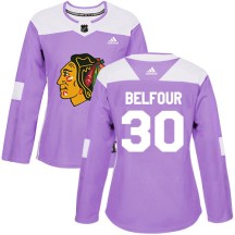 Chicago Blackhawks Women's ED Belfour Adidas Authentic Purple Fights Cancer Practice Jersey