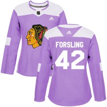 Chicago Blackhawks Women's Gustav Forsling Adidas Authentic Purple Fights Cancer Practice Jersey