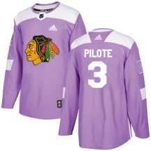 Chicago Blackhawks Youth Pierre Pilote Adidas Authentic Purple Fights Cancer Practice Jersey