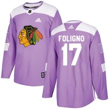 Chicago Blackhawks Youth Nick Foligno Adidas Authentic Purple Fights Cancer Practice Jersey